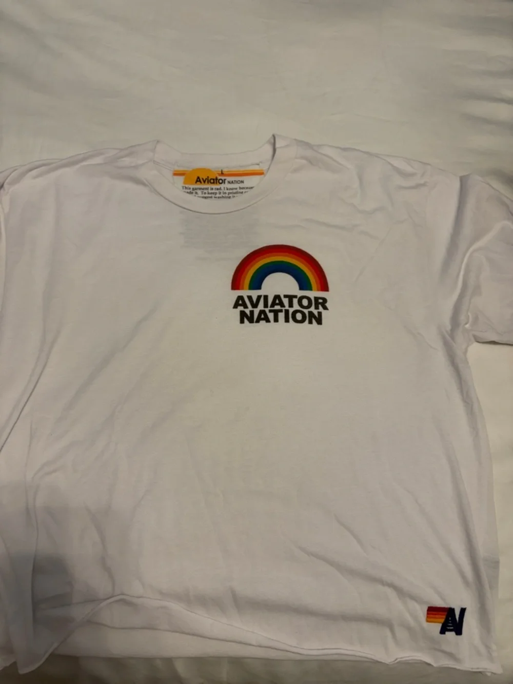 Aviator Nation White Tee with Rainbow Logo - Picture 1 of 1